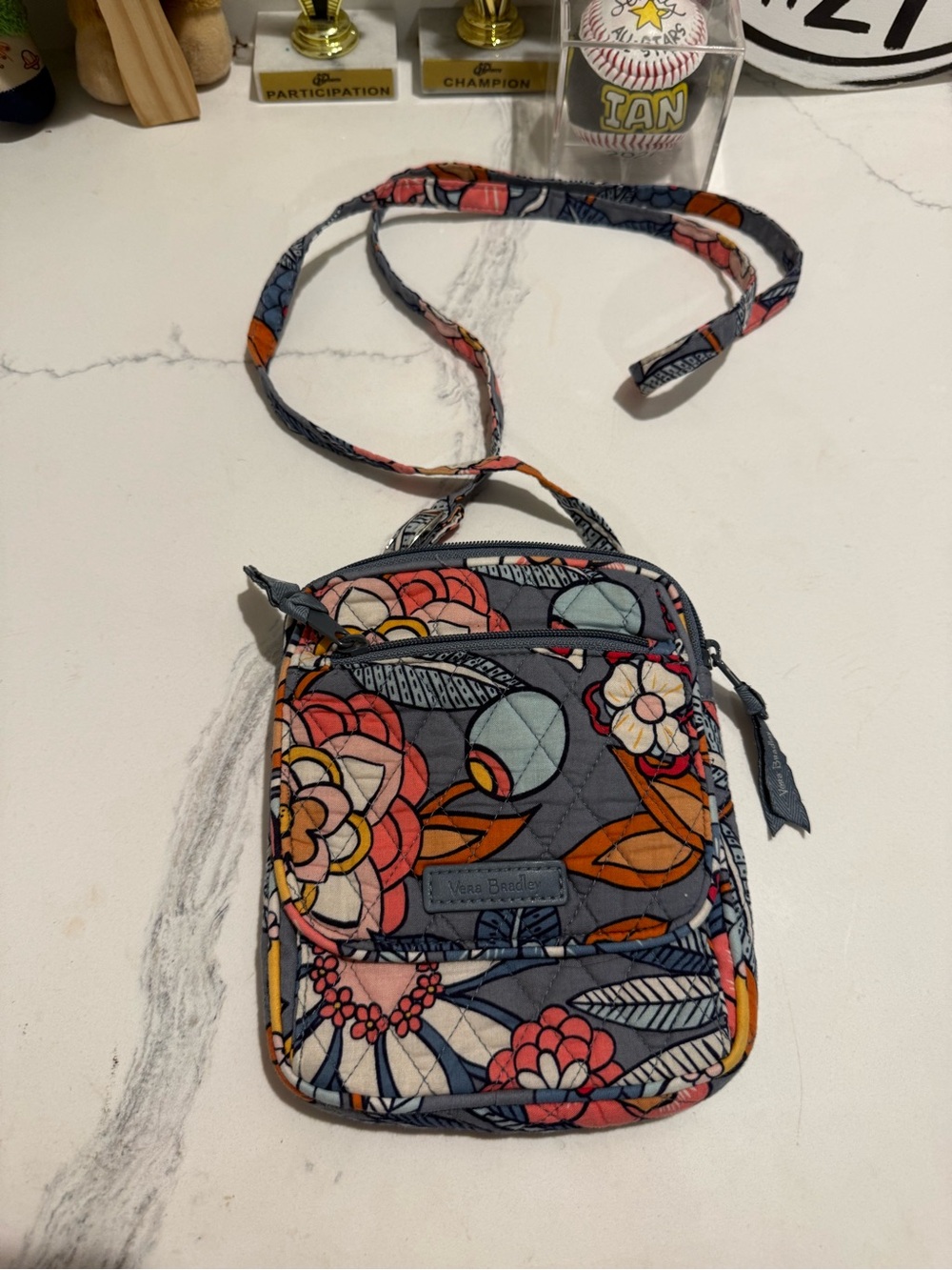 Vera Bradley Gray Multi Floral Quilted Crossbody